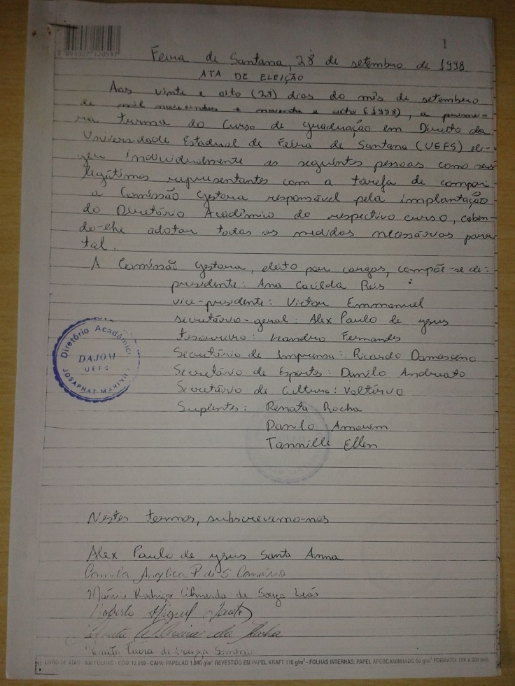 Ata criação DAJOM 28.set.1998. Retrato